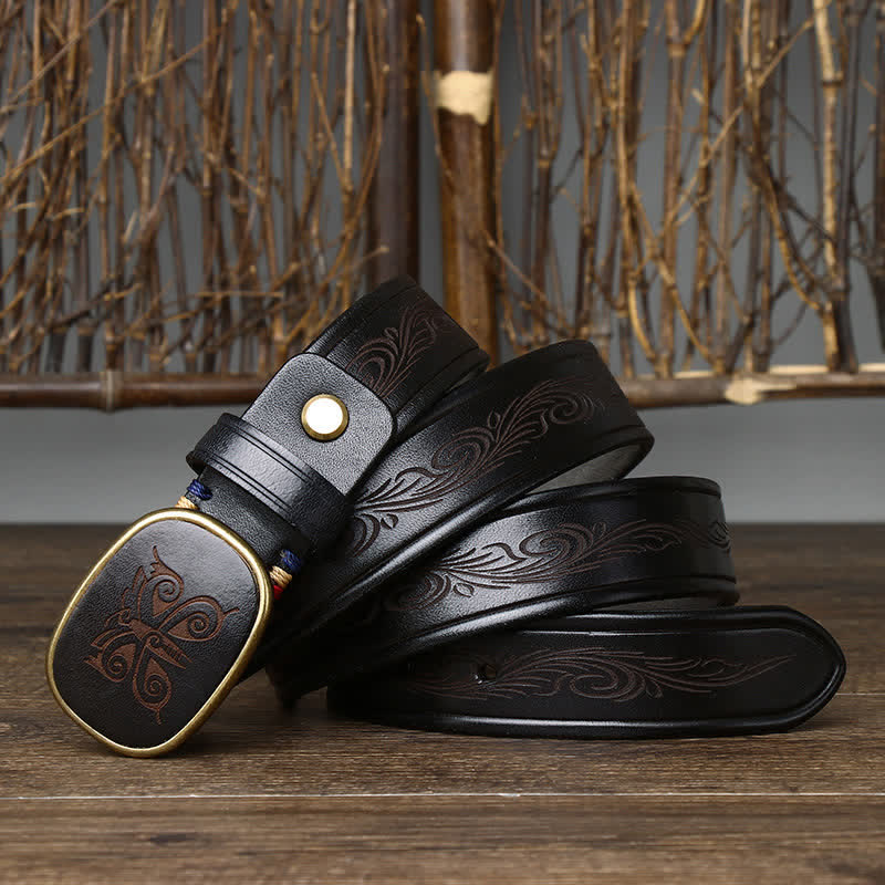 Butterfly Print Luxury Thick Retro Leather Belt - image 8