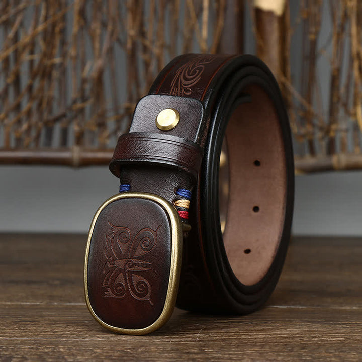 Butterfly Print Luxury Thick Retro Leather Belt - image 6