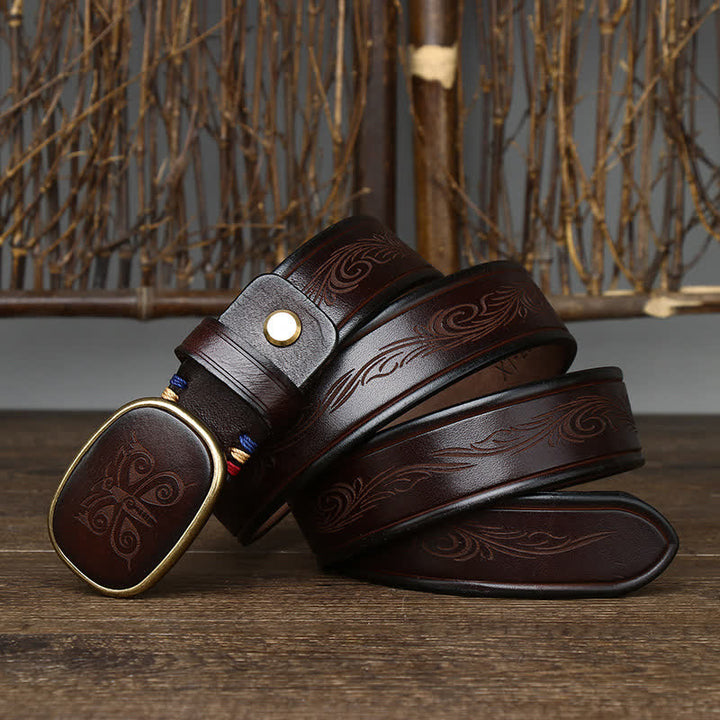 Butterfly Print Luxury Thick Retro Leather Belt - image 5