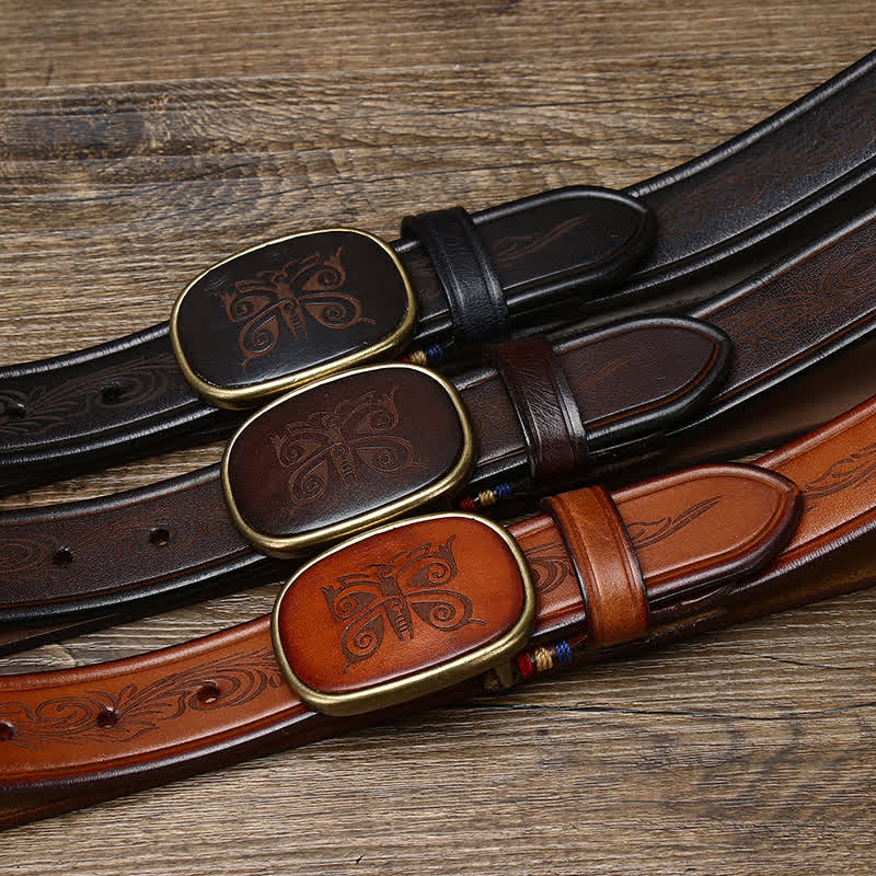 Butterfly Print Luxury Thick Retro Leather Belt - image 1