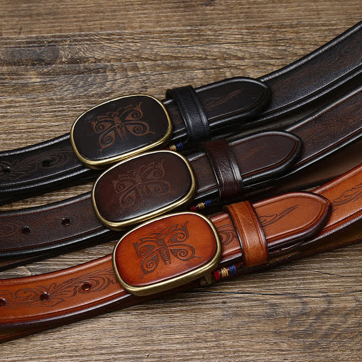 Butterfly Print Luxury Thick Retro Leather Belt - image 1