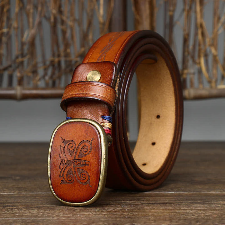 Butterfly Print Luxury Thick Retro Leather Belt - image 3