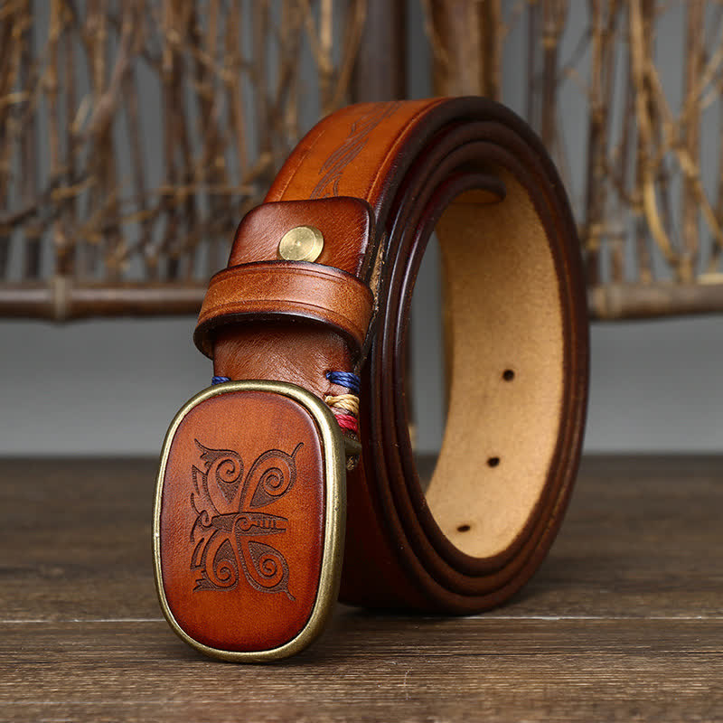 Butterfly Print Luxury Thick Retro Leather Belt - image 3