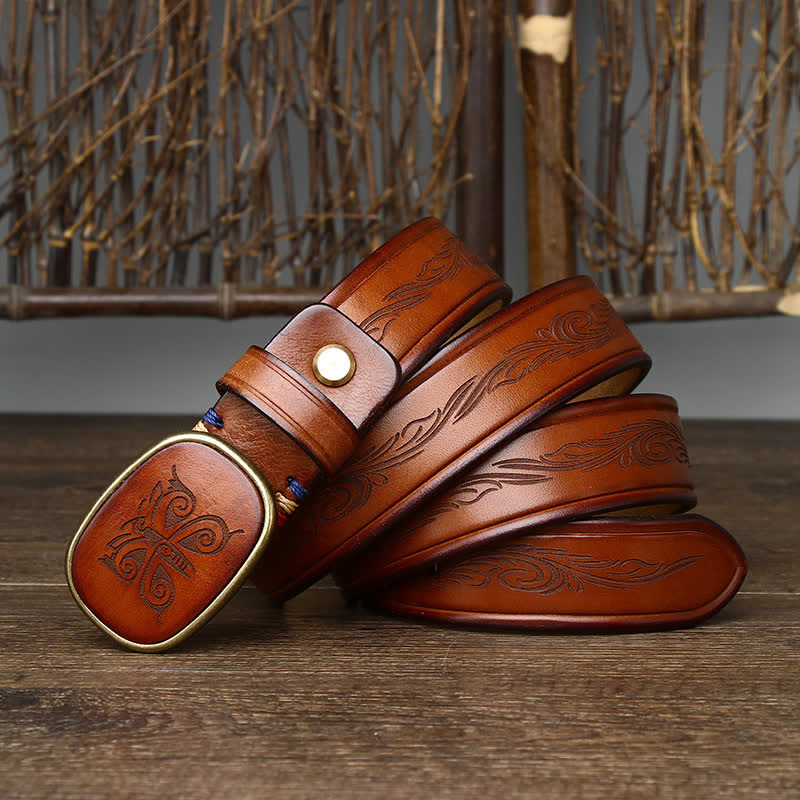 Butterfly Print Luxury Thick Retro Leather Belt - image 2