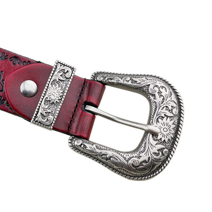 Western Style Floral Engraved Embossed Leather Belt - image 12