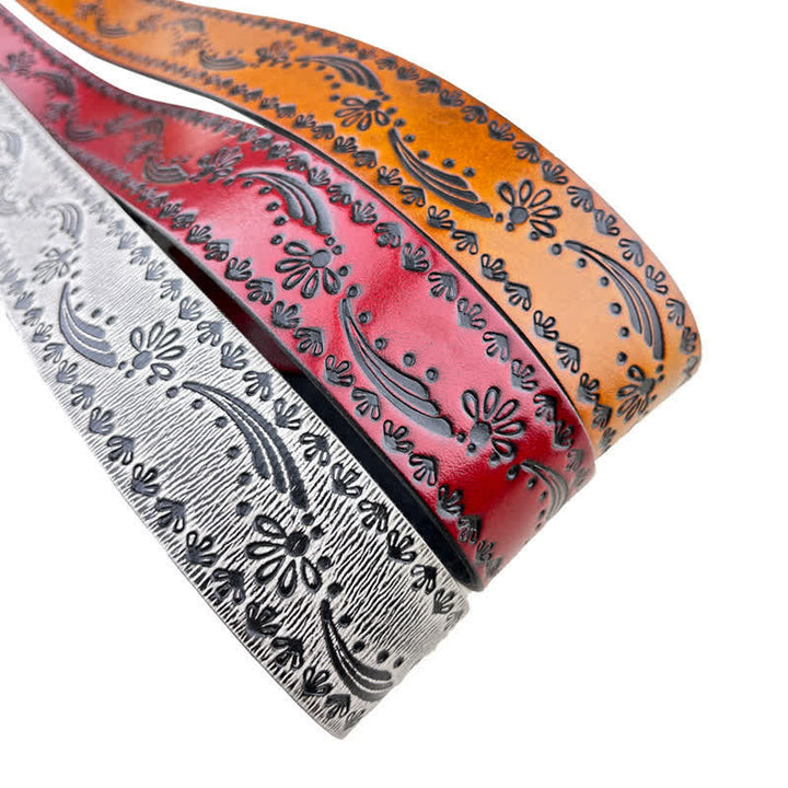 Western Style Floral Engraved Embossed Leather Belt - image 2