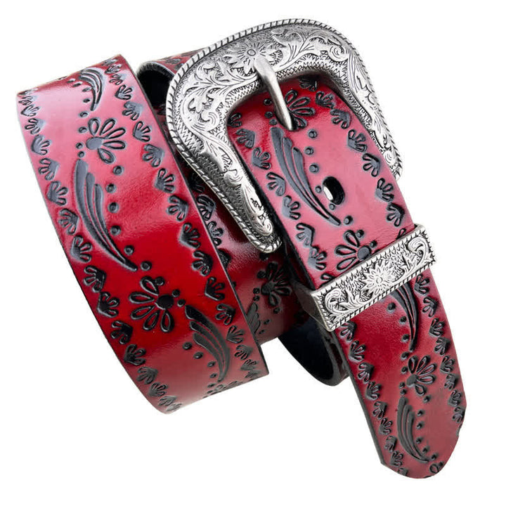 Western Style Floral Engraved Embossed Leather Belt - image 10