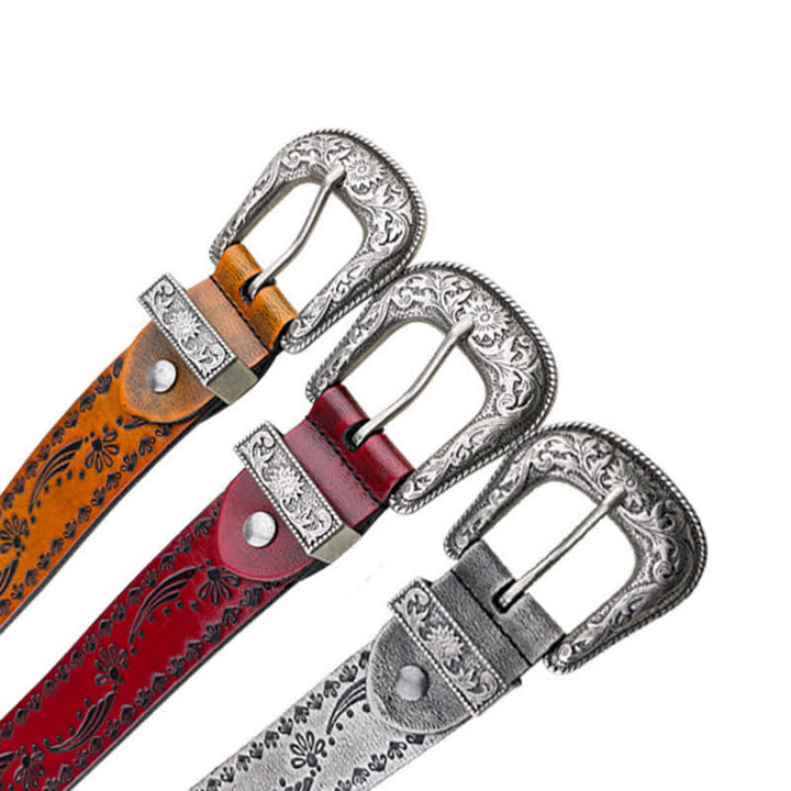 Western Style Floral Engraved Embossed Leather Belt - image 3