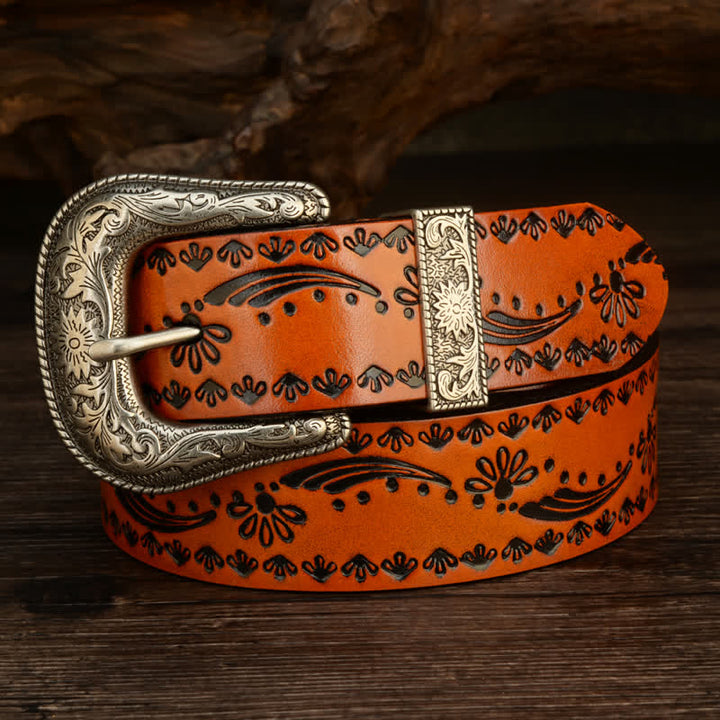 Western Style Floral Engraved Embossed Leather Belt - image 7