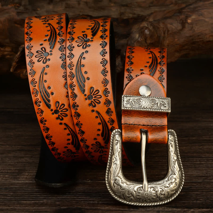 Western Style Floral Engraved Embossed Leather Belt - image 8