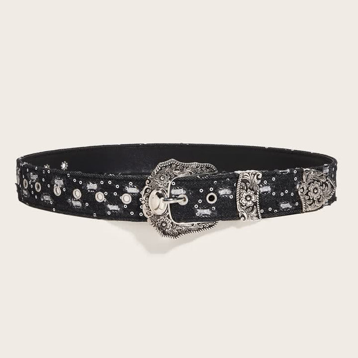 Trendy Unique Engraved Flower Buckle Denim Belt - image 2