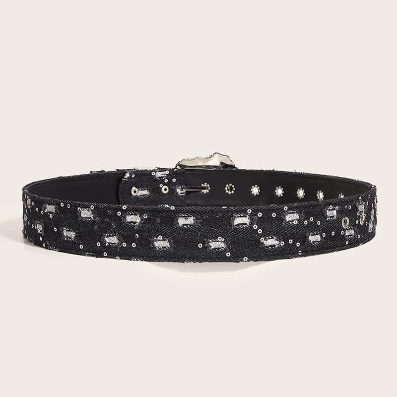 Trendy Unique Engraved Flower Buckle Denim Belt - image 3
