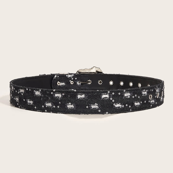 Trendy Unique Engraved Flower Buckle Denim Belt - image 3