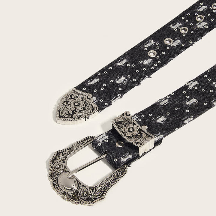 Trendy Unique Engraved Flower Buckle Denim Belt - image 4