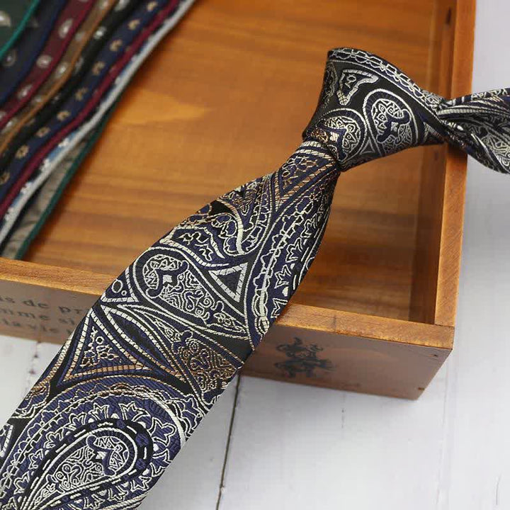 Men's Lemon Cashew Nut Classic Suits Necktie - Navy Paisley - image 14