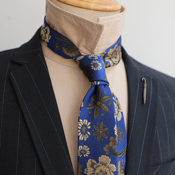 Men's Gentleman Flourish Vintage Flower Necktie - Royal - image 3