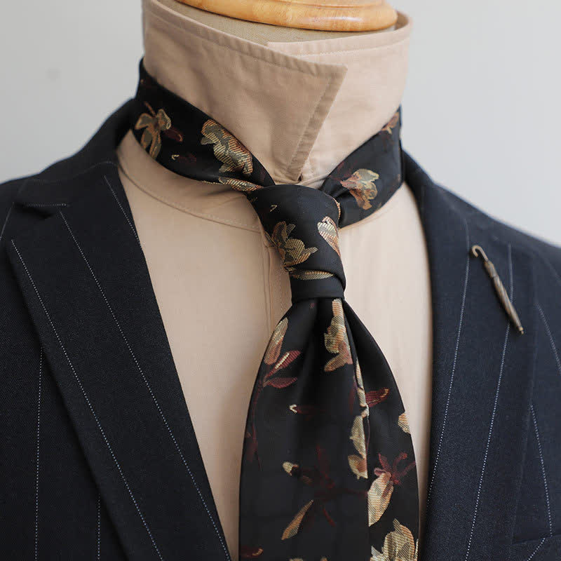 Men's Gentleman Flourish Vintage Flower Necktie - Black - image 2