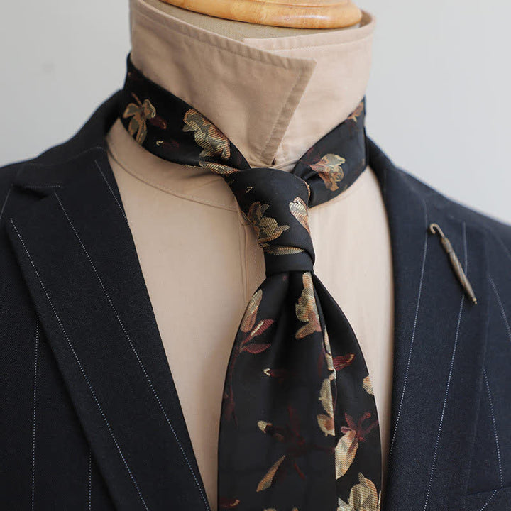 Men's Gentleman Flourish Vintage Flower Necktie - Black - image 2