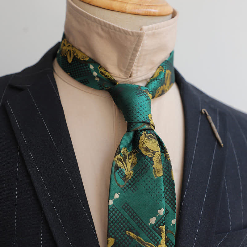Men's Gentleman Flourish Vintage Flower Necktie - Green - image 4