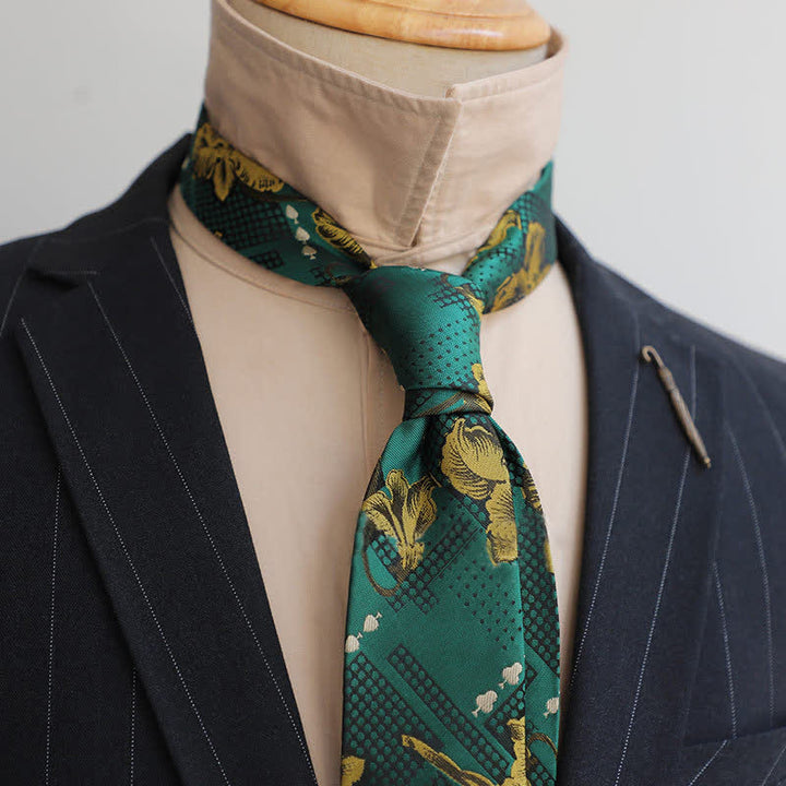Men's Gentleman Flourish Vintage Flower Necktie - Green - image 4