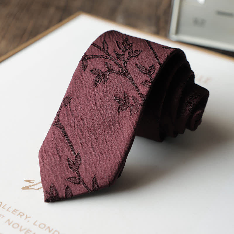 Men's Classic Stereoscopic Floral Design Necktie - Dark Red - image 5