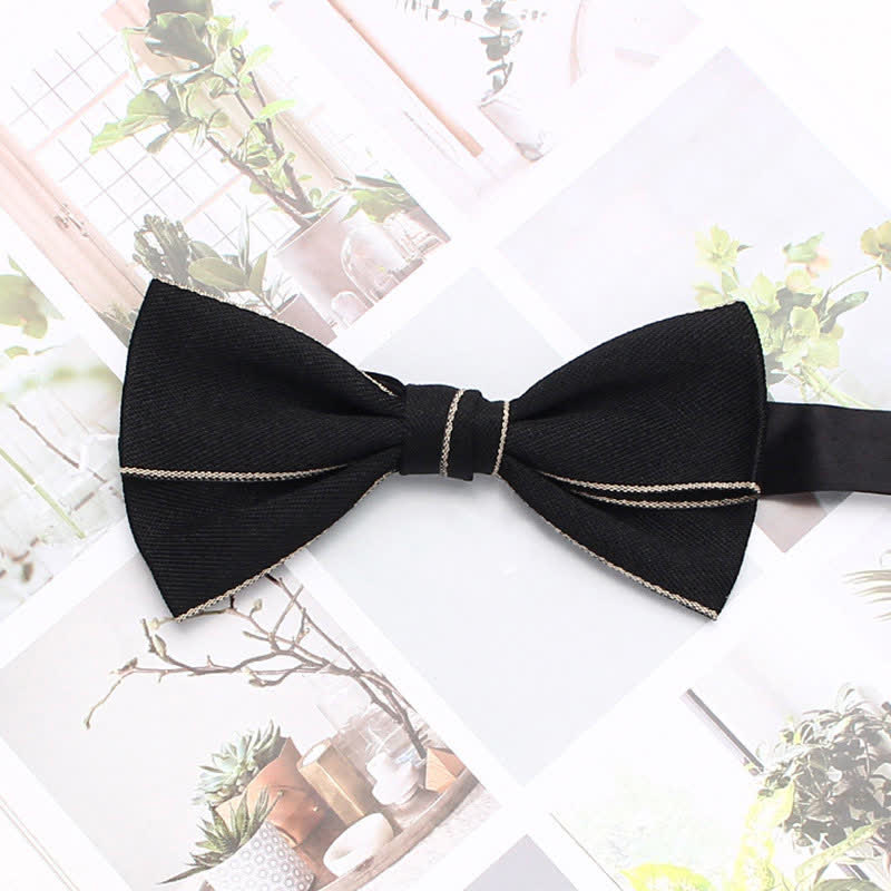 Men's Double Solid Color Line Edge Bow Tie - Black - image 13