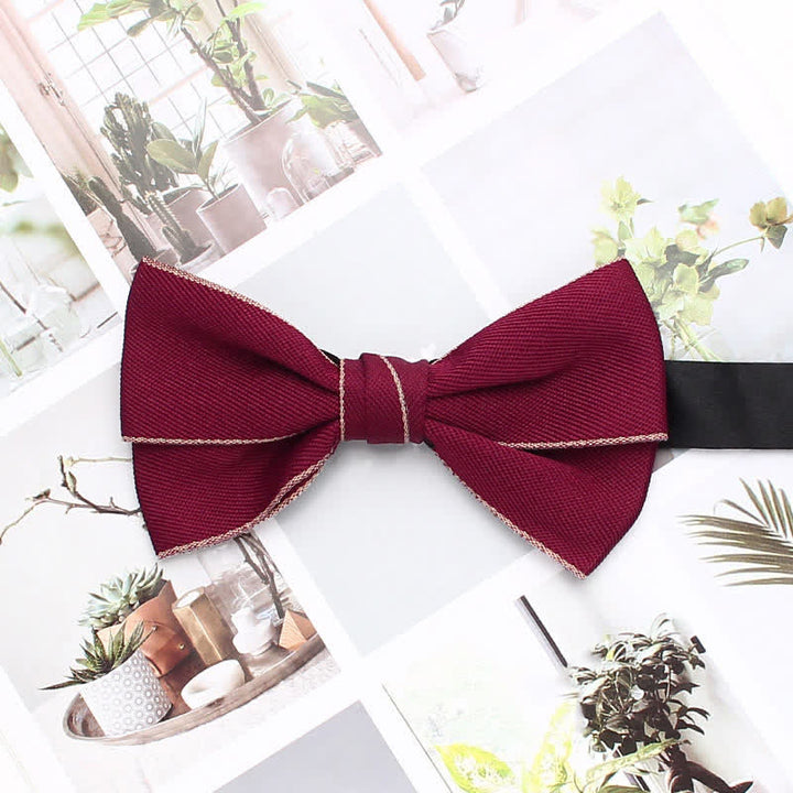 Men's Double Solid Color Line Edge Bow Tie - Dark Red - image 12
