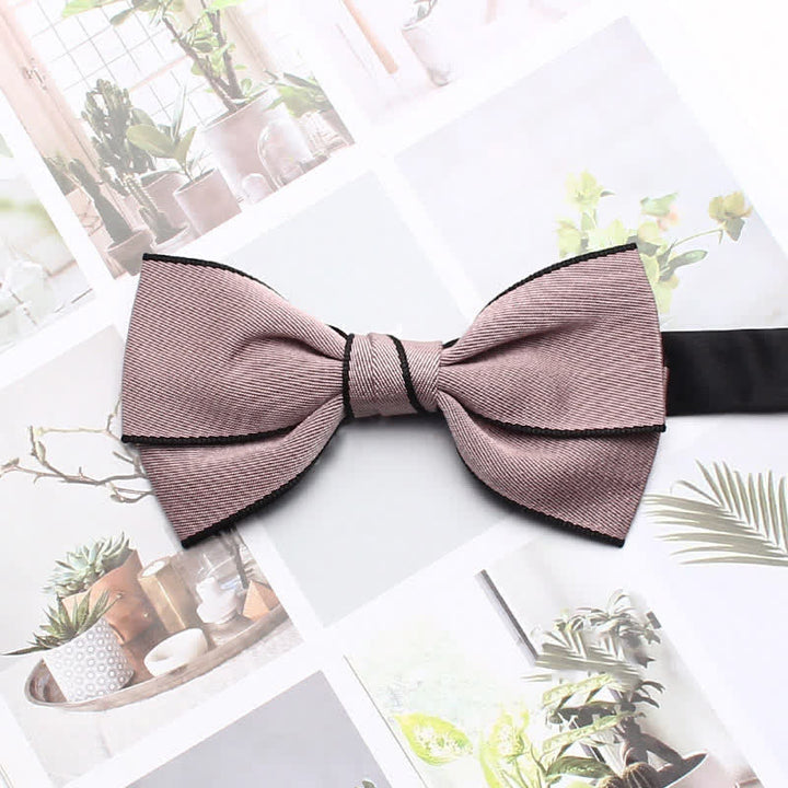 Men's Double Solid Color Line Edge Bow Tie - Plum - image 6