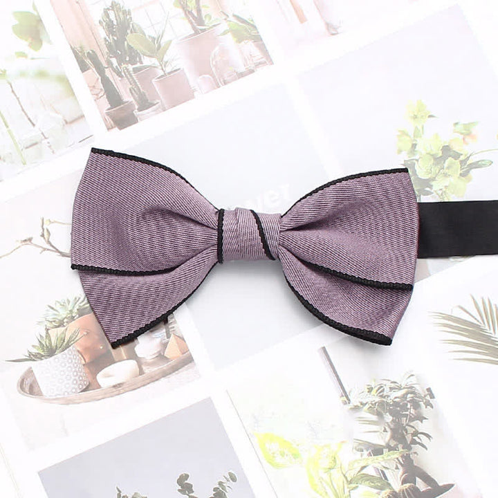 Men's Double Solid Color Line Edge Bow Tie - Orchid - image 7