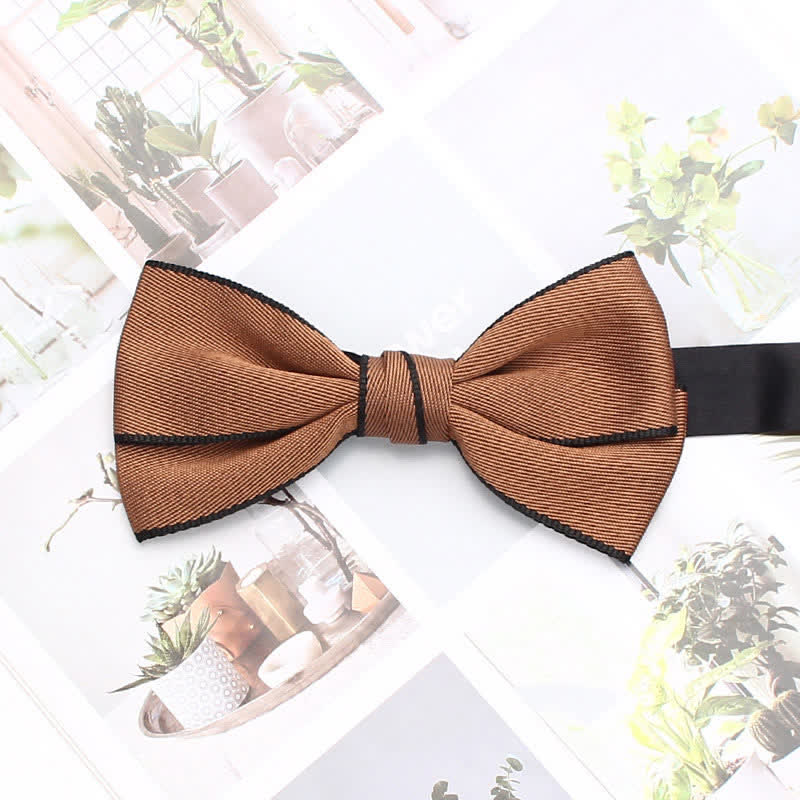 Men's Double Solid Color Line Edge Bow Tie - Chocolate - image 9