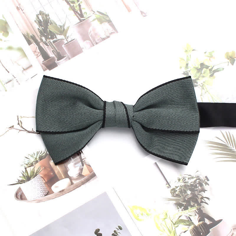 Men's Double Solid Color Line Edge Bow Tie - Dark Gray - image 11