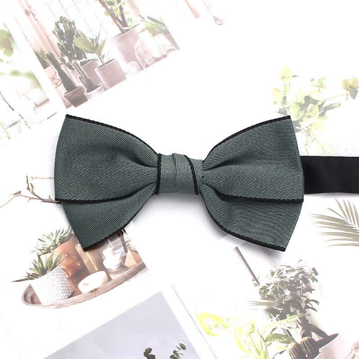 Men's Double Solid Color Line Edge Bow Tie - Dark Gray - image 11