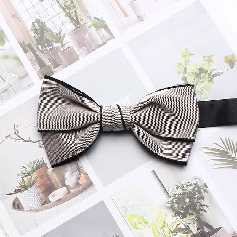 Men's Double Solid Color Line Edge Bow Tie - Light Gray - image 5