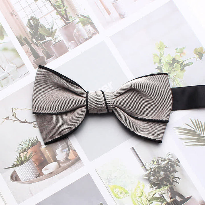 Men's Double Solid Color Line Edge Bow Tie - Light Gray - image 5