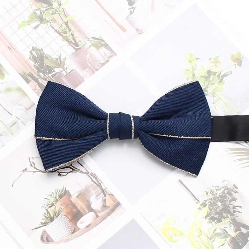 Men's Double Solid Color Line Edge Bow Tie - Navy - image 1