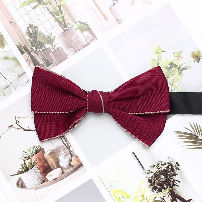 Men's Double Solid Color Line Edge Bow Tie - Dark Red - image 12