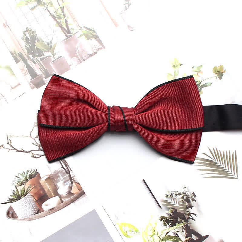 Men's Double Solid Color Line Edge Bow Tie - Burgundy - image 10