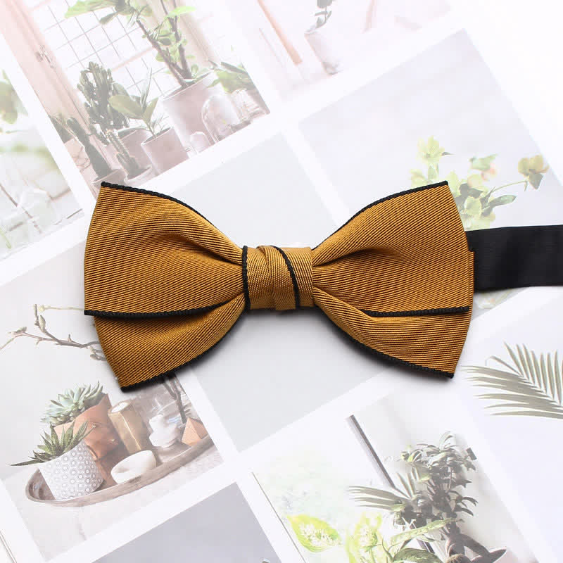 Men's Double Solid Color Line Edge Bow Tie - Goldenrod - image 8