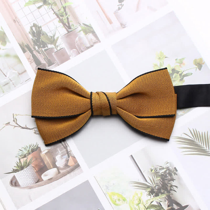 Men's Double Solid Color Line Edge Bow Tie - Goldenrod - image 8