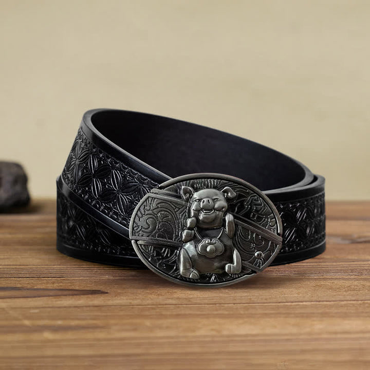 Men's DIY Piglet Hidden Folding Knife Leather Belt