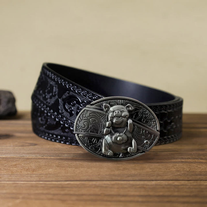Men's DIY Piglet Hidden Folding Knife Leather Belt