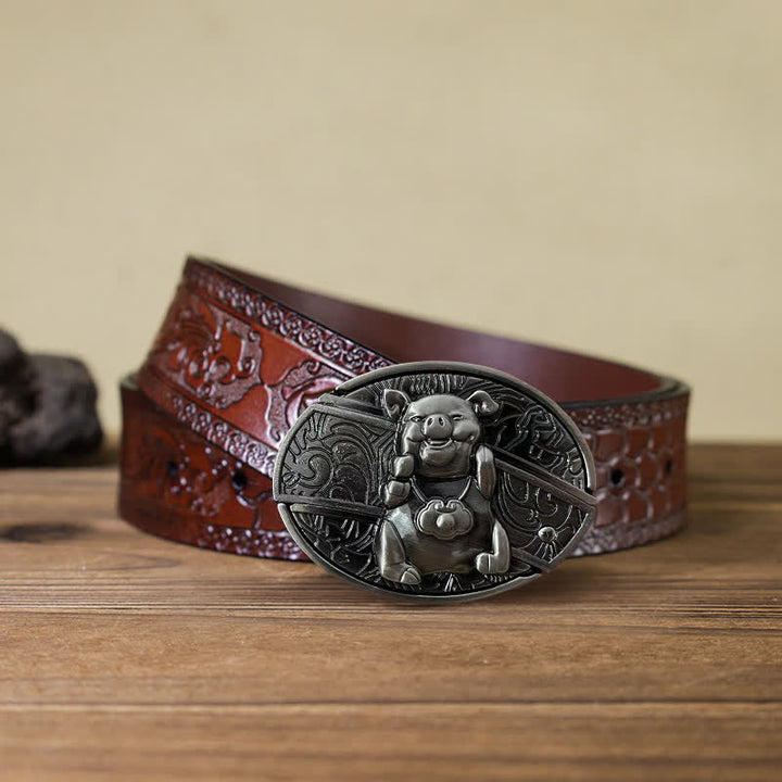 Men's DIY Piglet Hidden Folding Knife Leather Belt