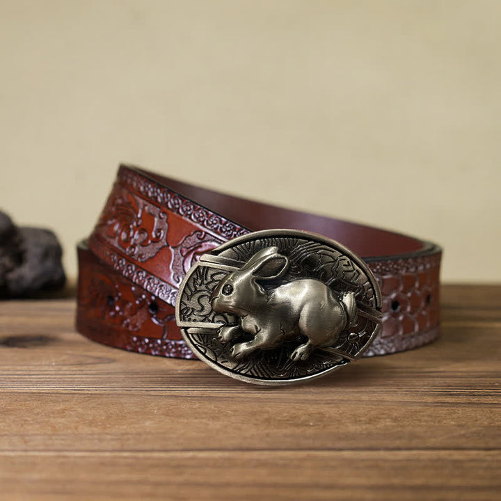 Men's DIY Rabbit Hidden Folding Knife Leather Belt