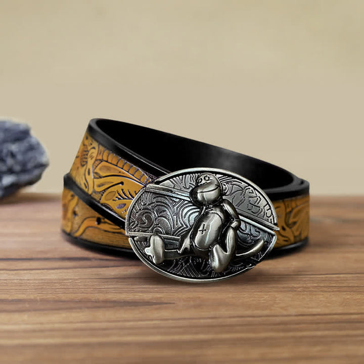 Men's DIY Monkey Hidden Folding Knife Leather Belt