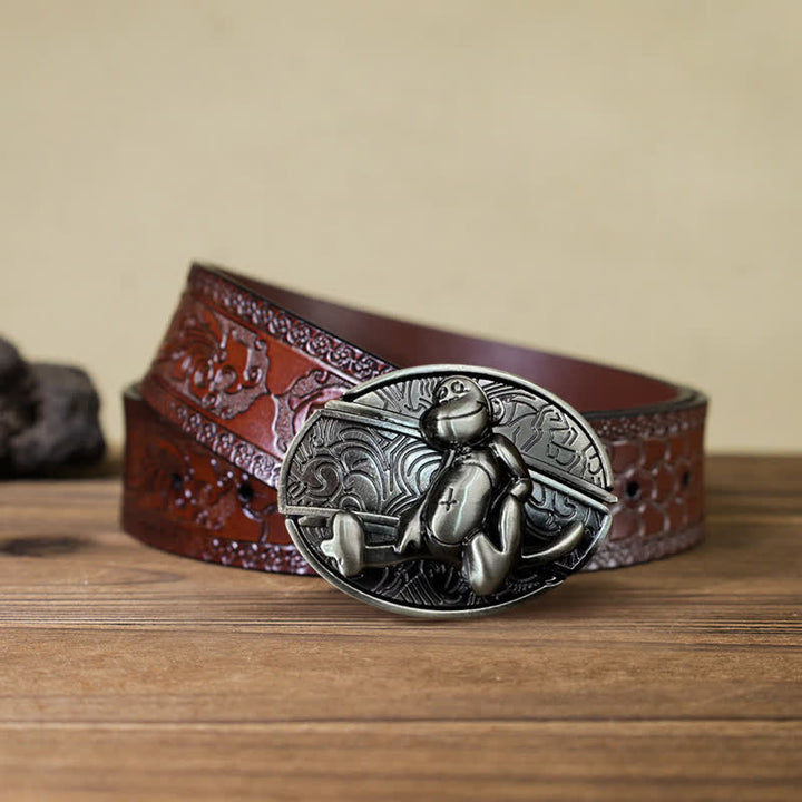 Men's DIY Monkey Hidden Folding Knife Leather Belt
