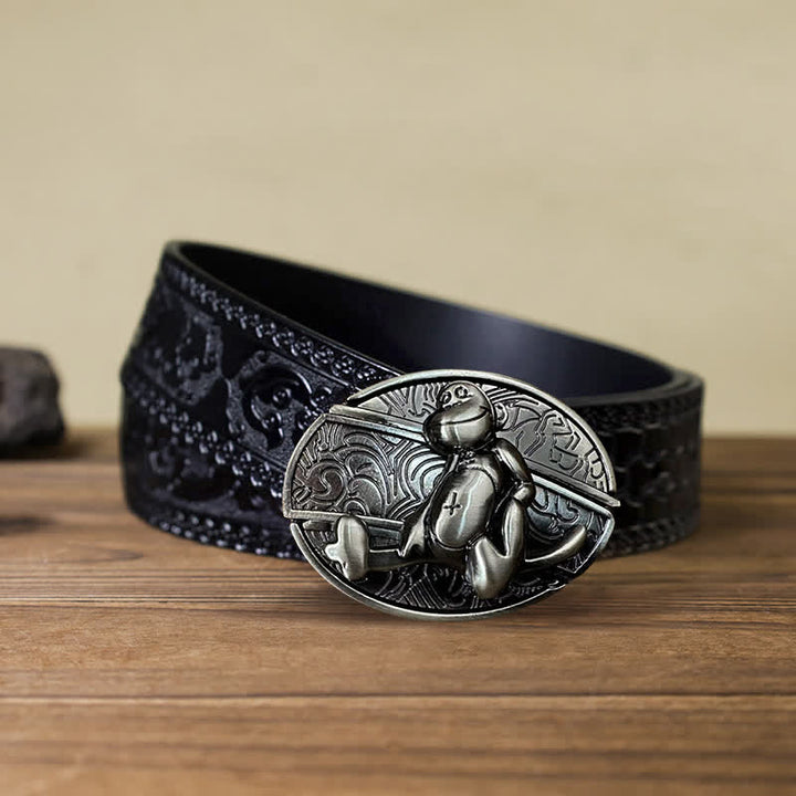 Men's DIY Monkey Hidden Folding Knife Leather Belt