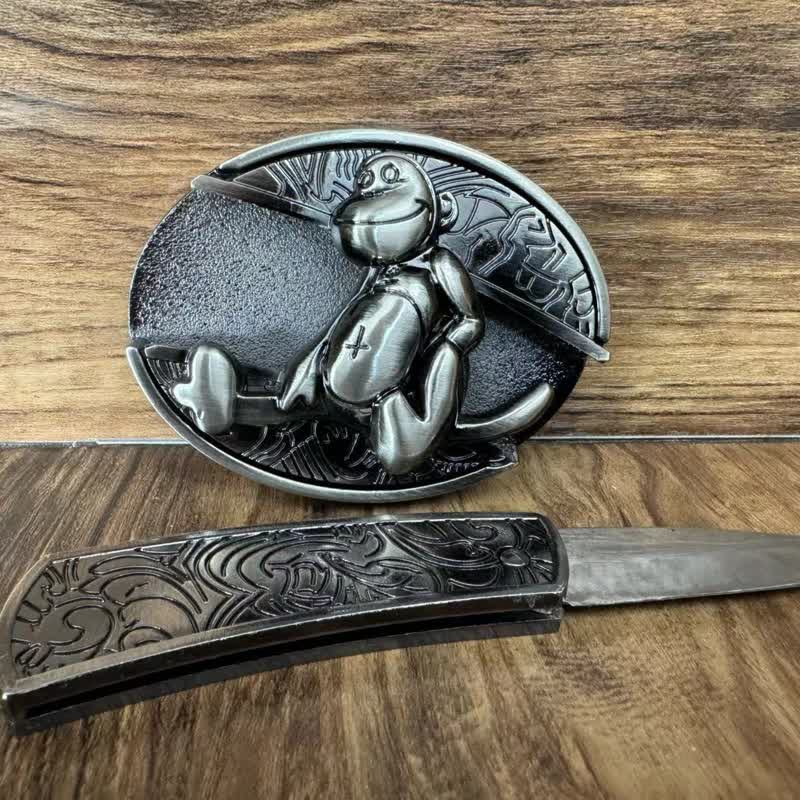 Men's DIY Monkey Hidden Folding Knife Leather Belt
