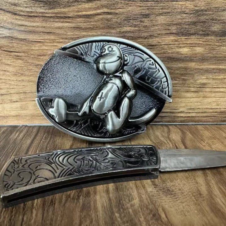 Men's DIY Monkey Hidden Folding Knife Leather Belt