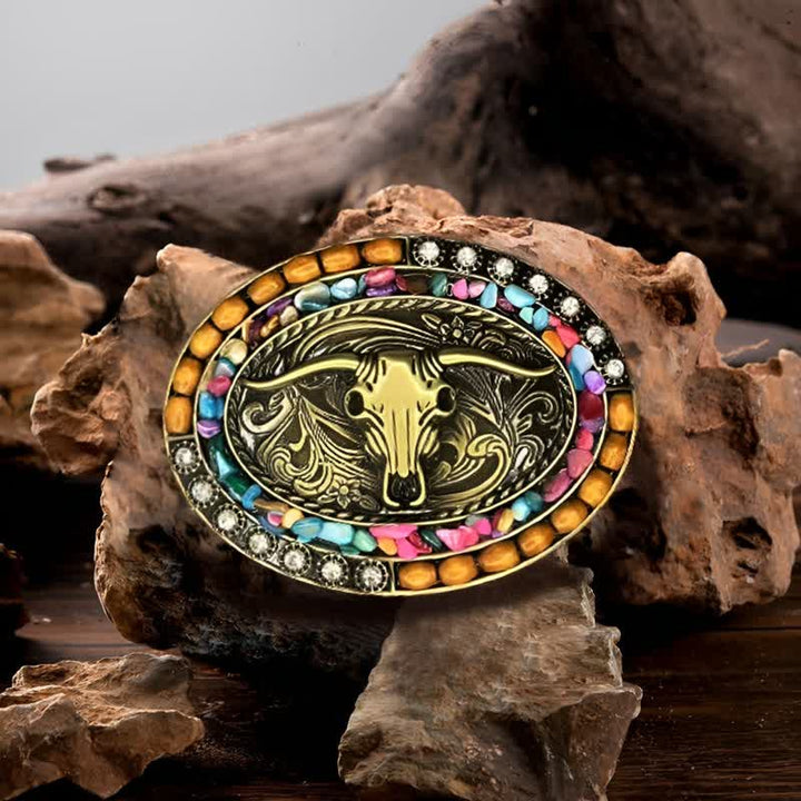 Men's DIY Good Luck Bull Wood Beads Buckle Leather Belt - Bull - Without Belt - image 0