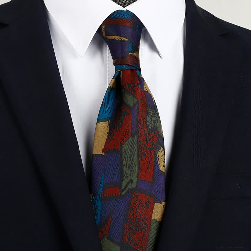Men's Colored Maze Design Oil Painting Necktie - Colorful - image 0